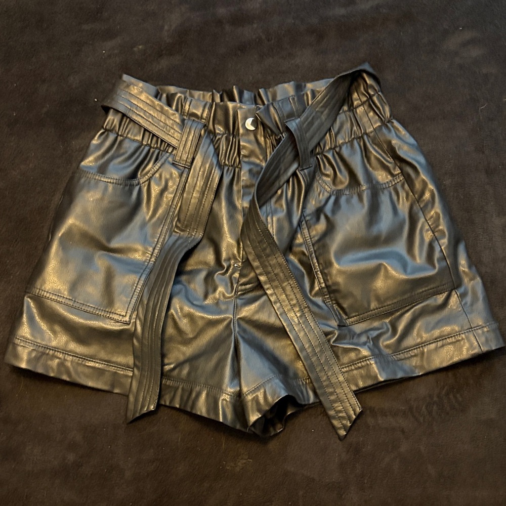 INC International Concepts Black High Waist Faux Leather Shorts